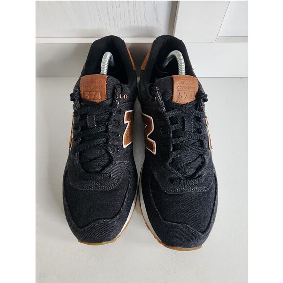 New Balance‎ Men\'s 574 Classics 15 Ounce Canvas Denim Black Brown Sneakers